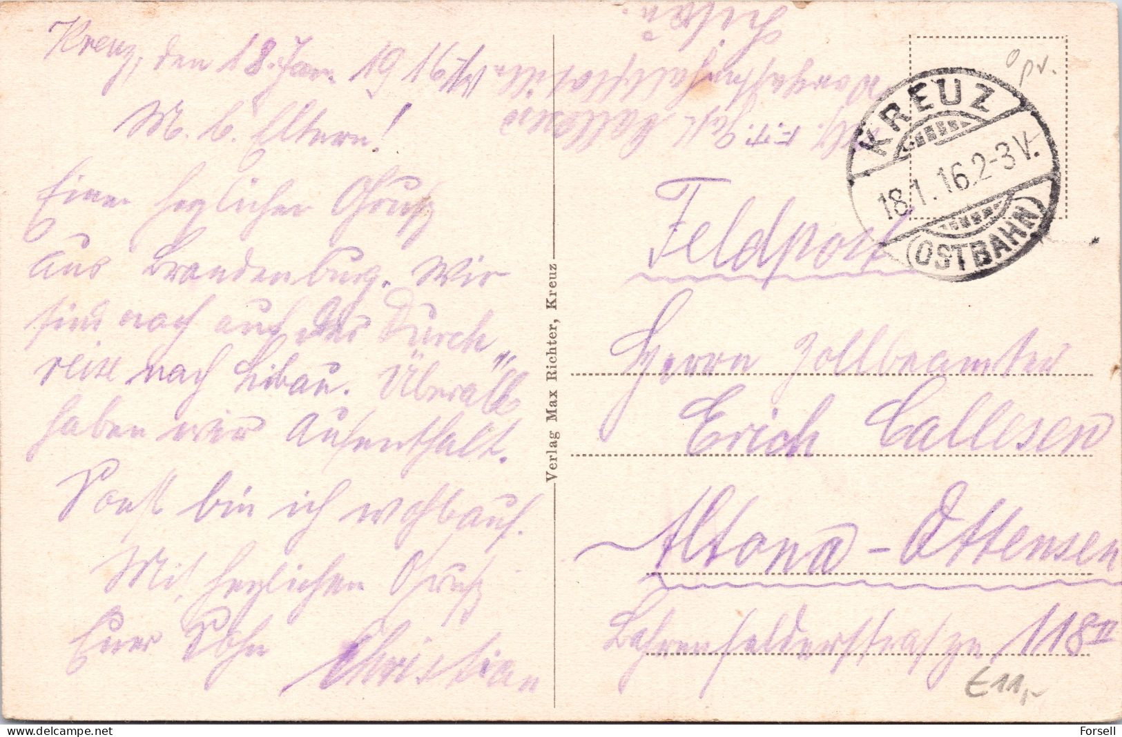 Kreuz (Ostbahn) Bahnhof (Feldpost, Stempel: Kreuz 1916) - Westpreussen