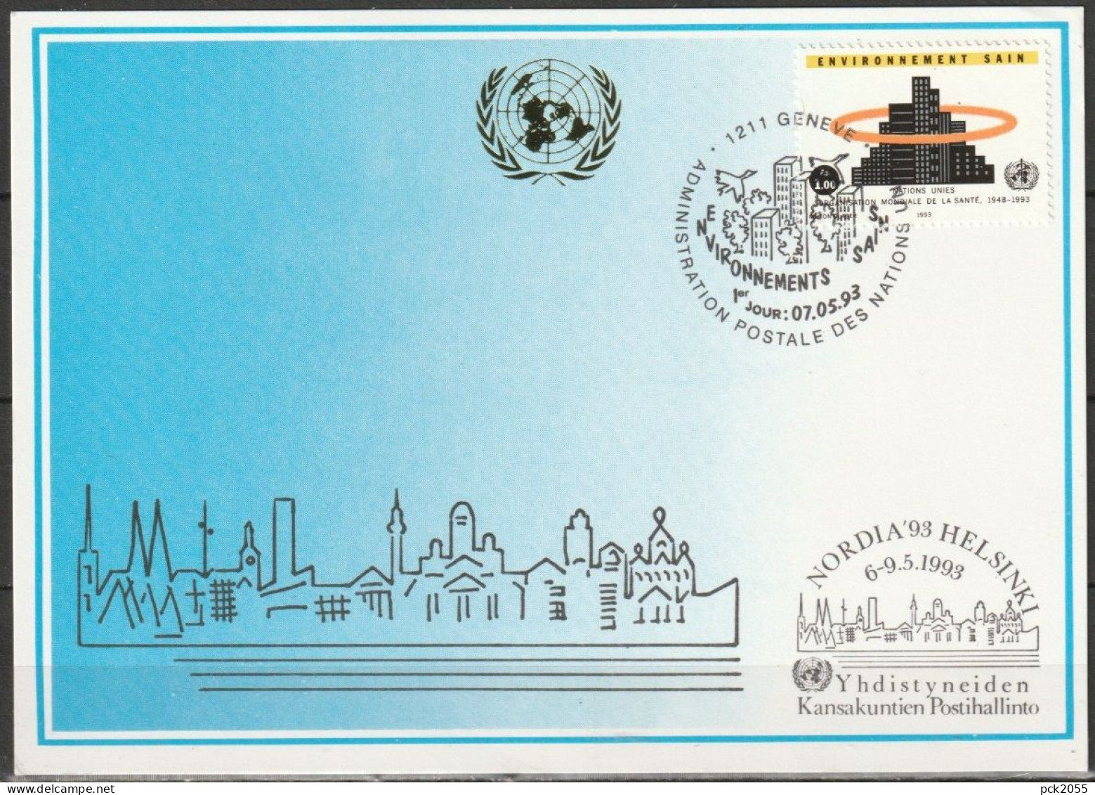 UNO Genf 1993 Blaue Karte MiNr.237  45 Jahre WHO NORDIA93 HELSINKI ( PK 571 ) - Lettres & Documents