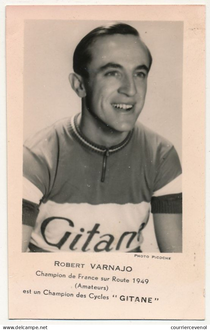 Photographie Avec Impression 9X14cm - ROBERT VARJANO, Champion De France Sur Route 1949 - Cycles Gitane - Radsport