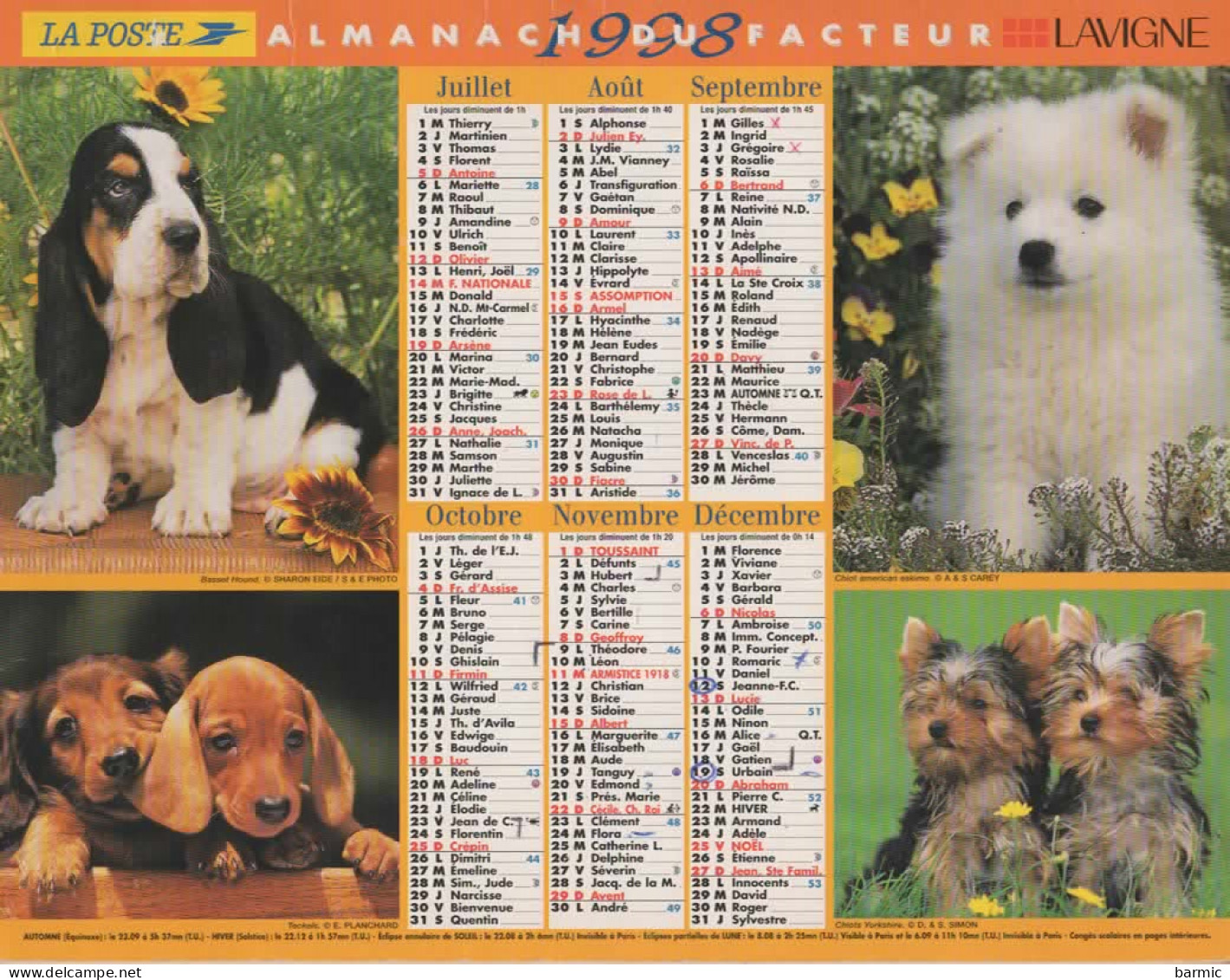 CALENDRIER ANNEE 1998, COMPLET, CHATONS, CHIOTS COULEUR  REF 14382 - Grossformat : 1991-00