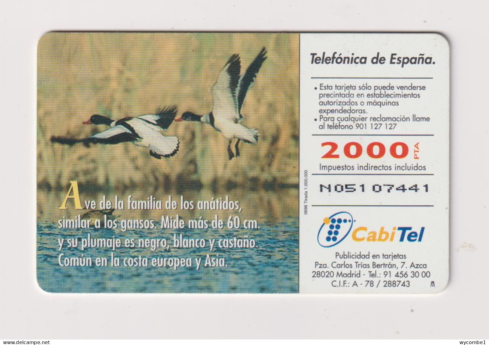 SPAIN - Common Shelduck Chip Phonecard - Herdenkingsreclame