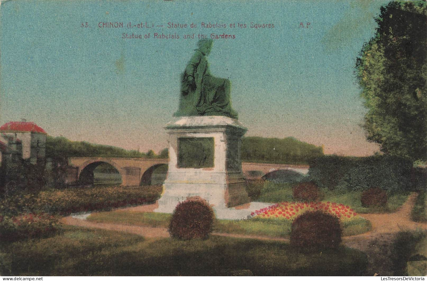 FRANCE - Chinon ( L Et L ) - Vue Générale D'une Statue - Statue De Rabelais Et Les Squares - Carte Postale Ancienne - Chinon