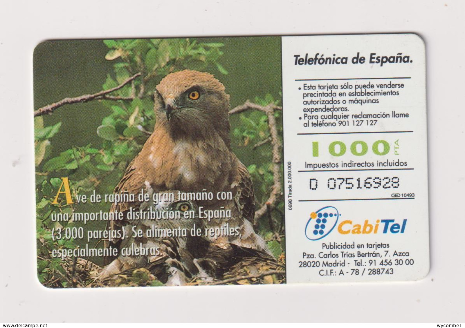 SPAIN - Short Toed Snake Eagle Chip Phonecard - Conmemorativas Y Publicitarias