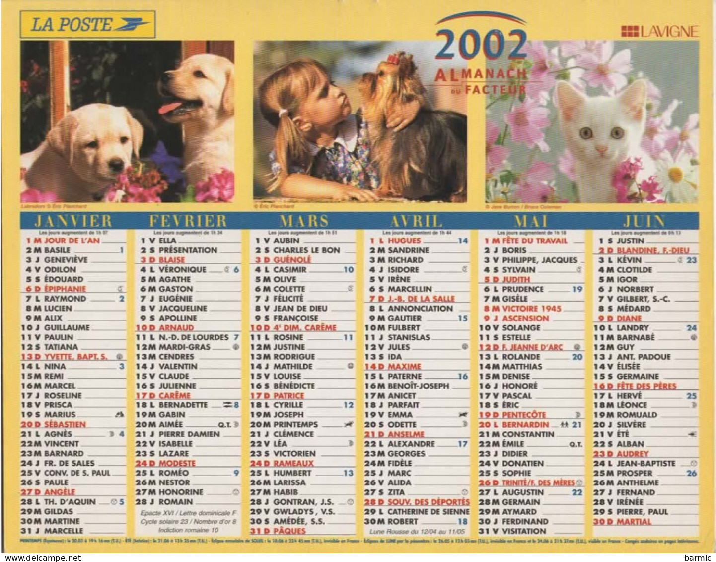 CALENDRIER ANNEE 2002, COMPLET, CHIOTS, PETITE FILLE, CHATON, CALANQUE D EN VAUX, PORT DE NICECOULEUR  REF 14386 - Tamaño Grande : 2001-...