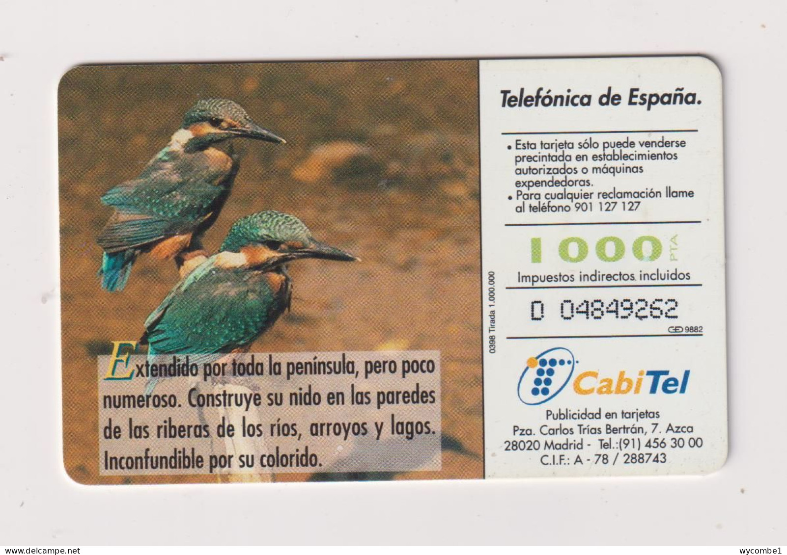 SPAIN - Kingfisher Chip Phonecard - Herdenkingsreclame