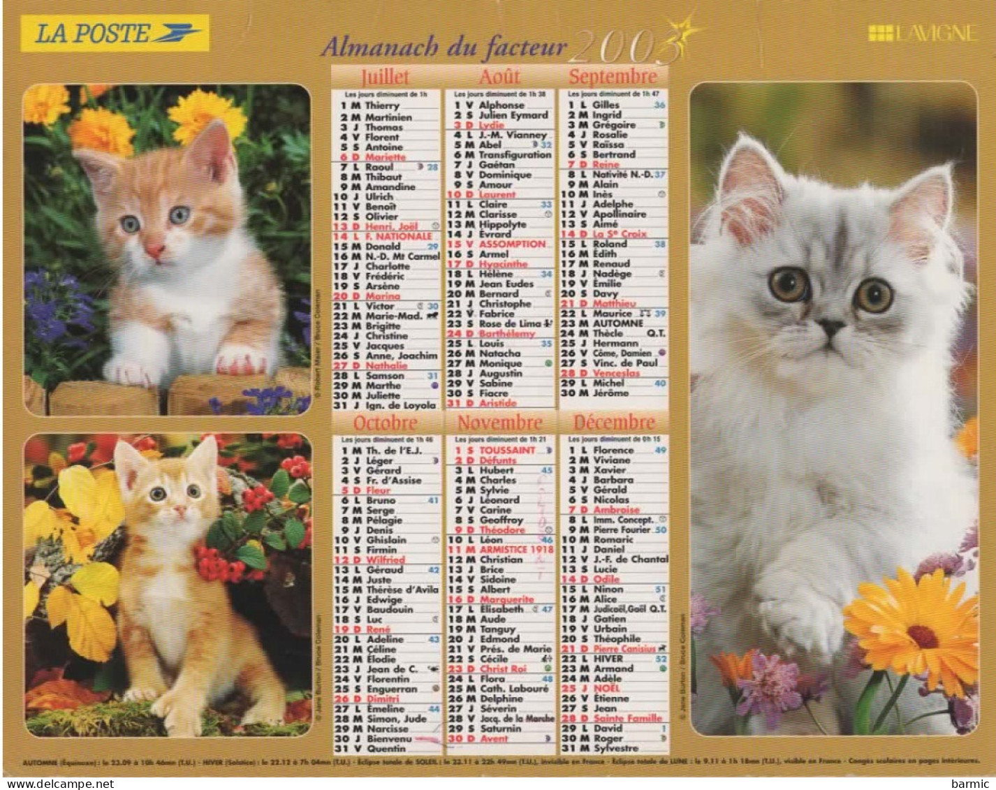 CALENDRIER ANNEE 2003, COMPLET, CHIOTS, CHATONS COULEUR  REF 14387 - Grand Format : 2001-...