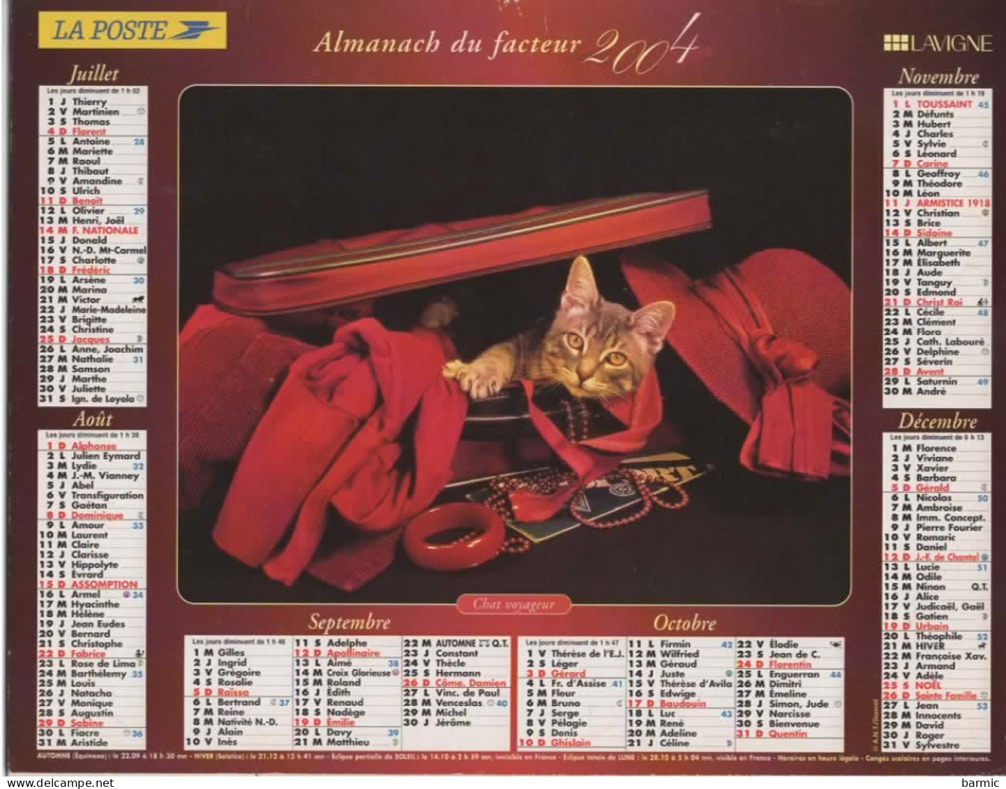 CALENDRIER ANNEE 2004, COMPLET, CHIEN ET VIOLON, CHAT ET BIJOUX COULEUR  REF 14388 - Grand Format : 2001-...