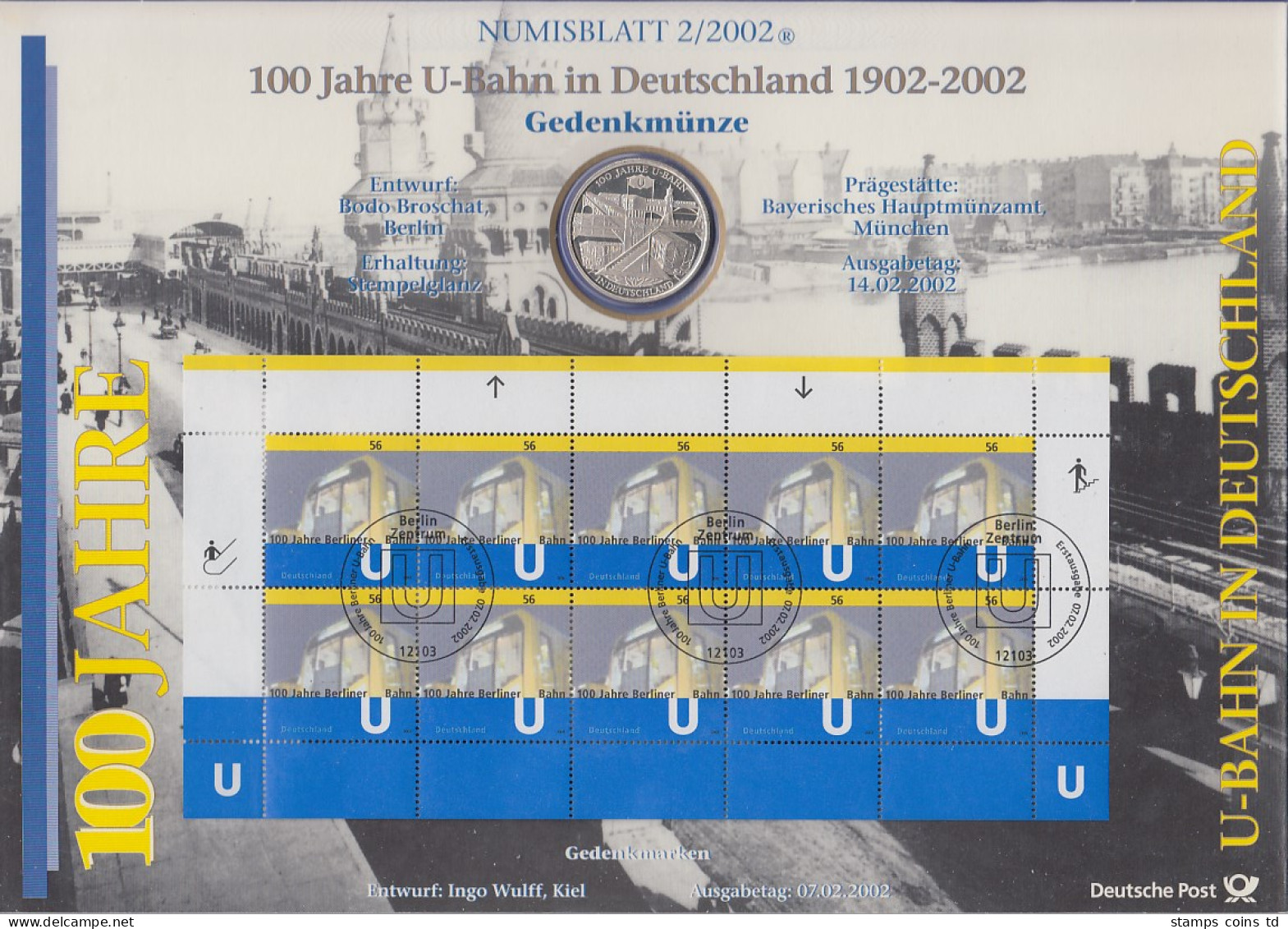 Bundesrepublik Numisblatt 2/2002 U-Bahn Berlin Mit 10-Euro-Silbermünze  - Verzamelingen