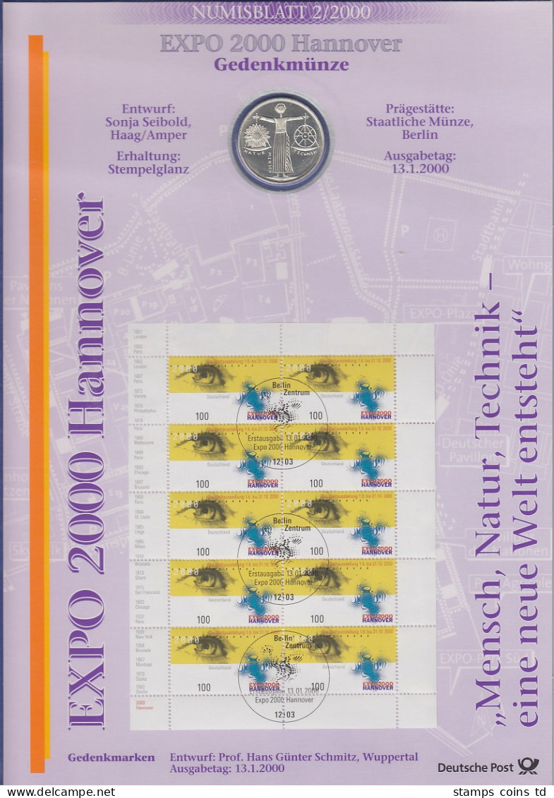 Bundesrepublik Numisblatt 2/2000 EXPO 2000 Hannover Mit 10-DM-Silbermünze - Verzamelingen