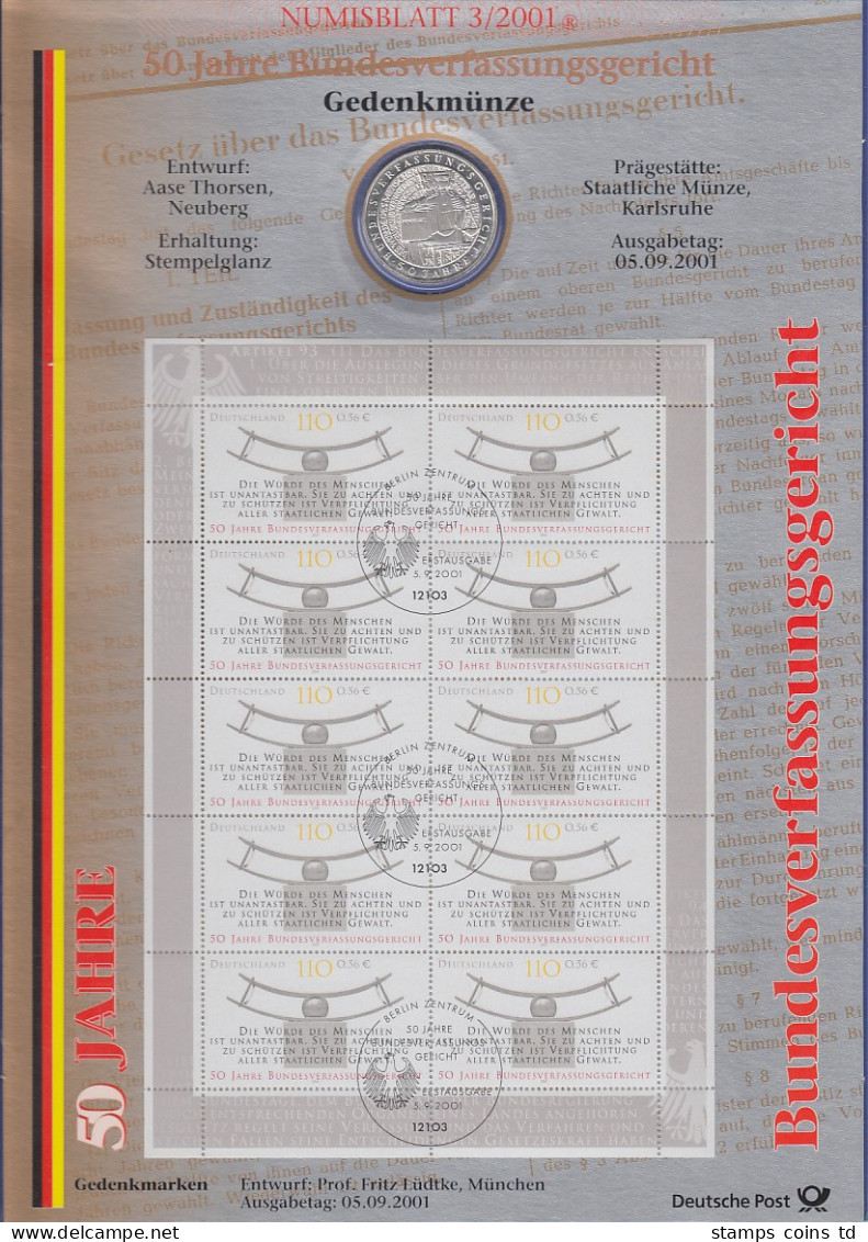 Bundesrepublik Numisblatt 3/2001 Bundesverfassungsgericht Mit 10-DM-Silbermünze - Colecciones