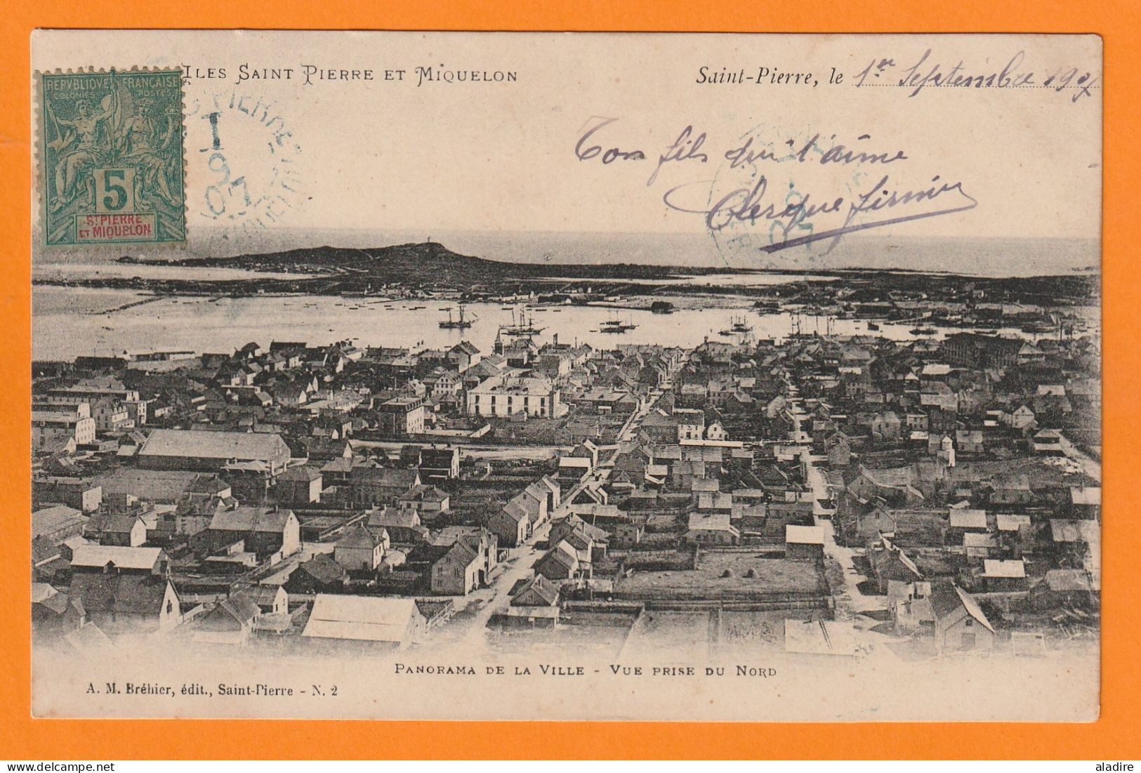 1907 - SPM - Timbre à 5 Centimes Groupe Sage Sur CP NON Colorisée Vers TOULON - Panorama De La Ville Vue Du Nord - Covers & Documents