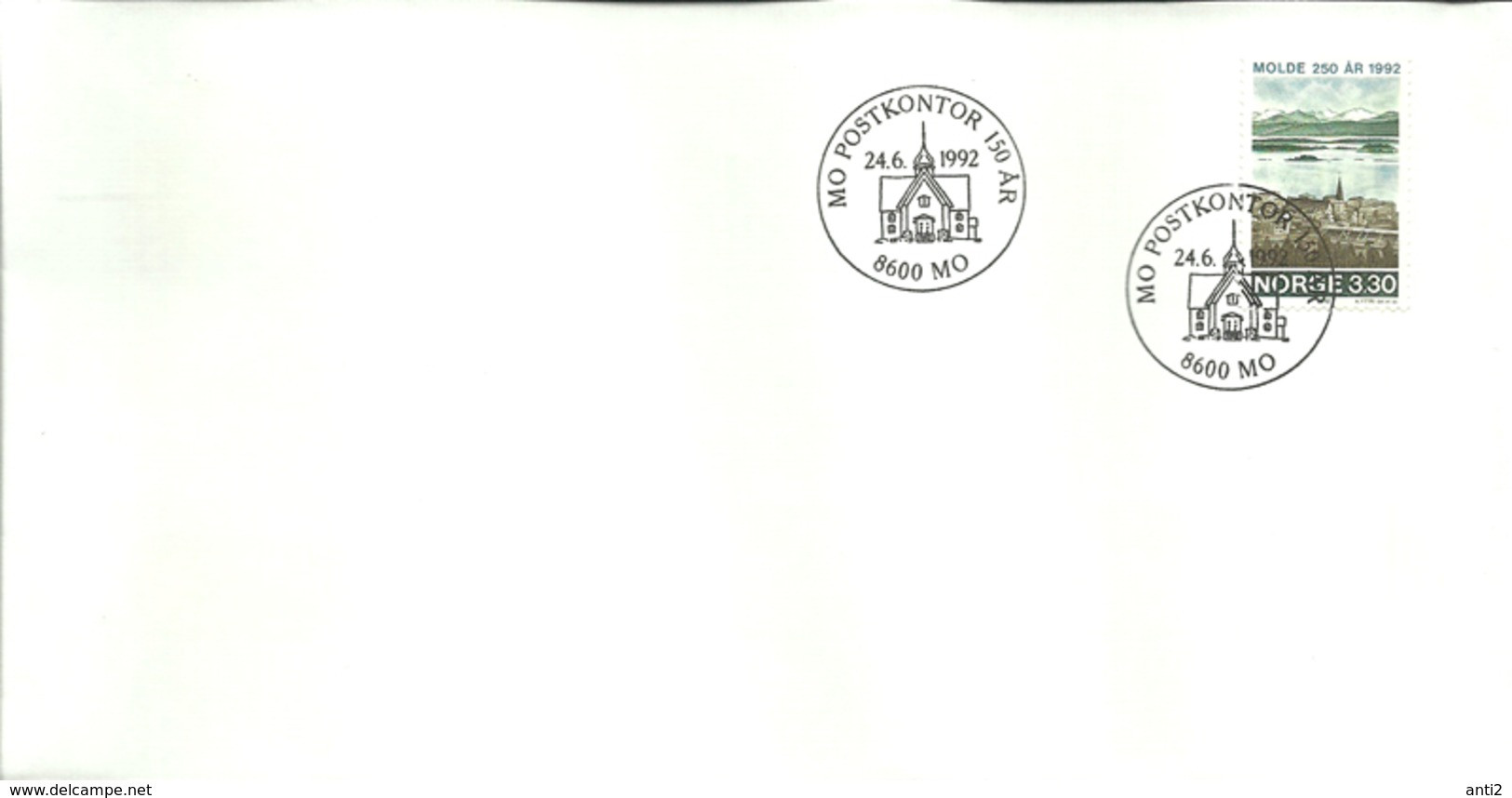 Norway Norge 1992 Cover Special Cancellation "Mo Postkontor 150 år 24.6.1992 7600 Mo" ,  Mi 1098 Molde - Covers & Documents