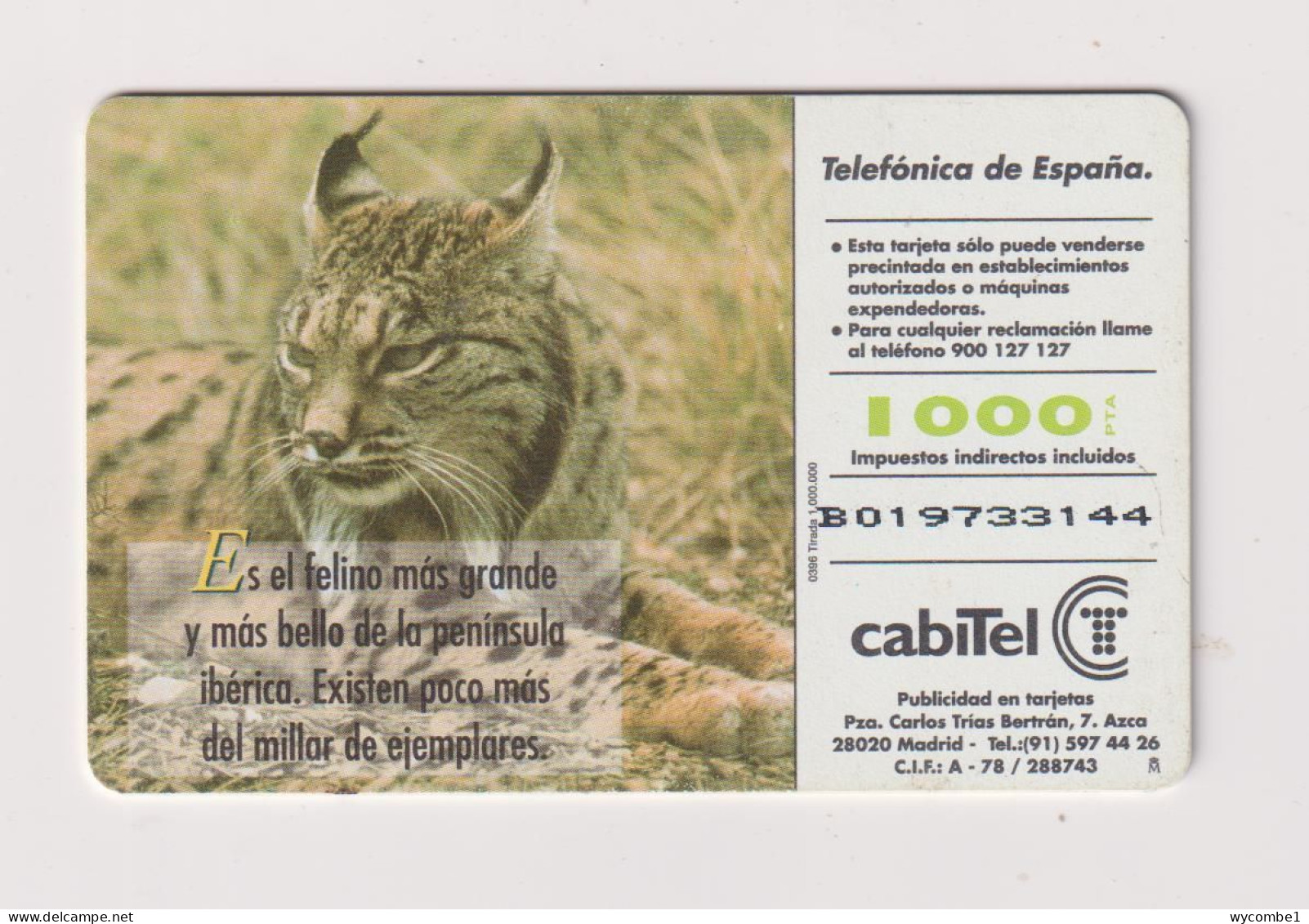 SPAIN - Iberian Lynx Chip Phonecard - Conmemorativas Y Publicitarias