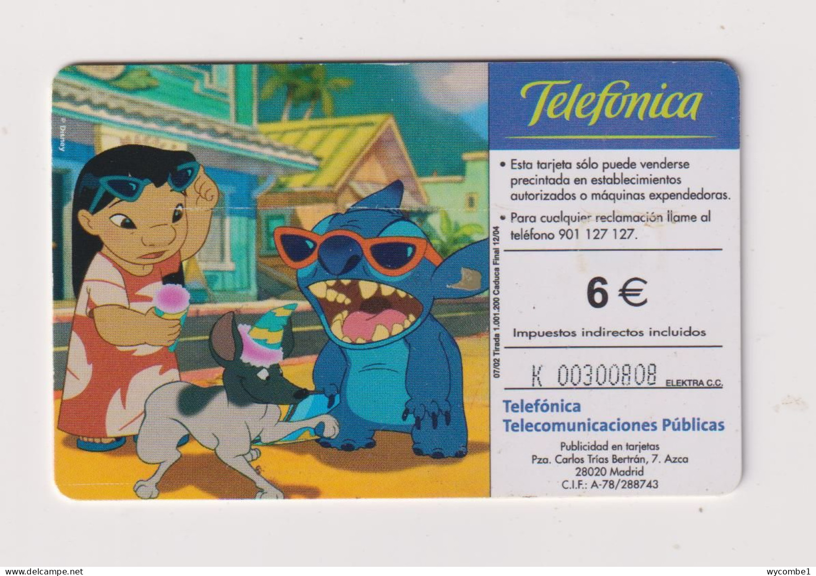 SPAIN - Lilo And Stitch Chip Phonecard - Werbekarten