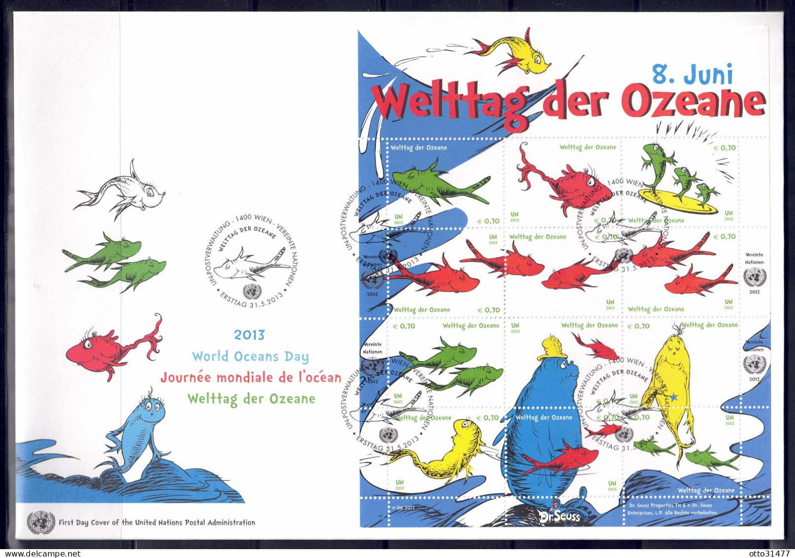 UNO Wien 2013 - Welttag Der Ozeane, FDC Mit Nr. 776 - 787 Im ZD-Bogen - FDC