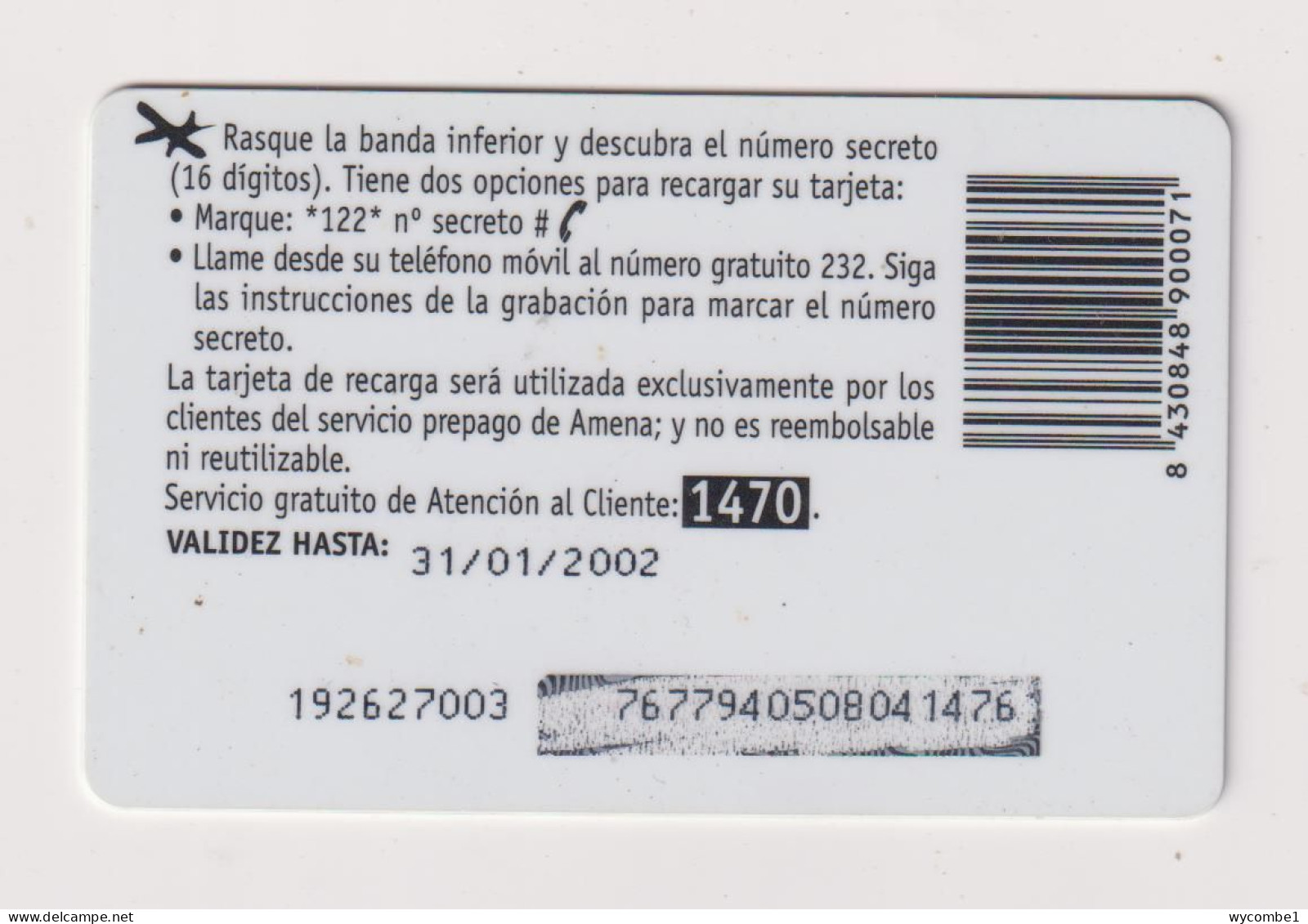 SPAIN - Amena Remote Phonecard - Conmemorativas Y Publicitarias