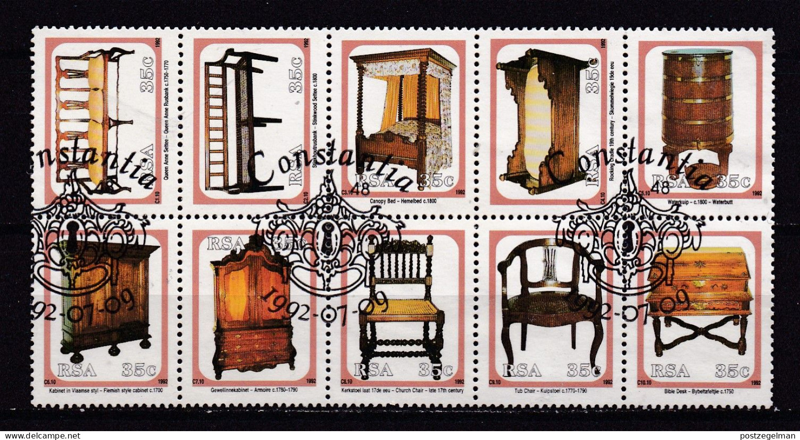 SOUTH AFRICA 1992 CTO Block 845-854 Cape Furniture #5377 - Usati