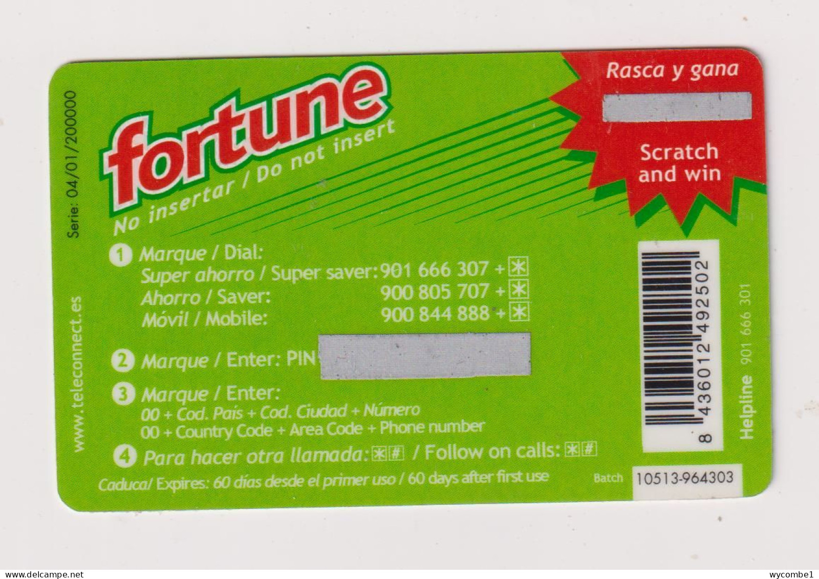 SPAIN - Fortune Remote Phonecard - Herdenkingsreclame