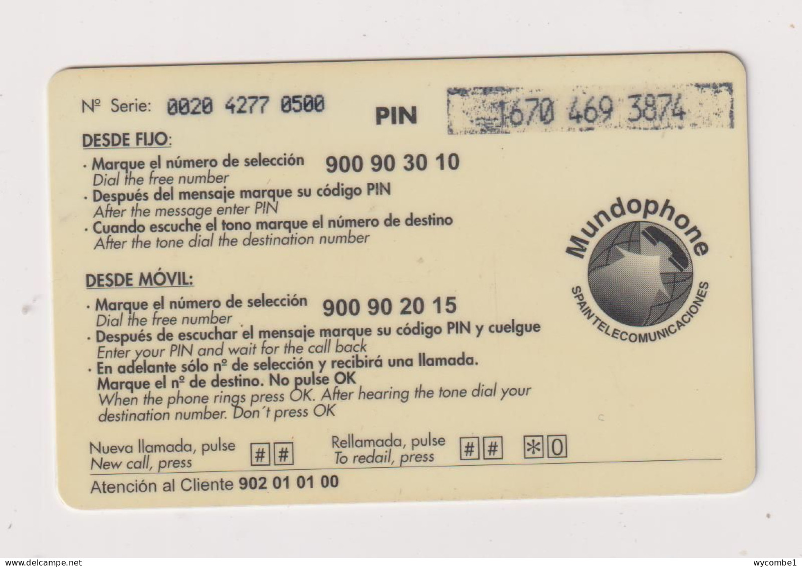 SPAIN - Mundophone Remote Phonecard - Commemorative Advertisment