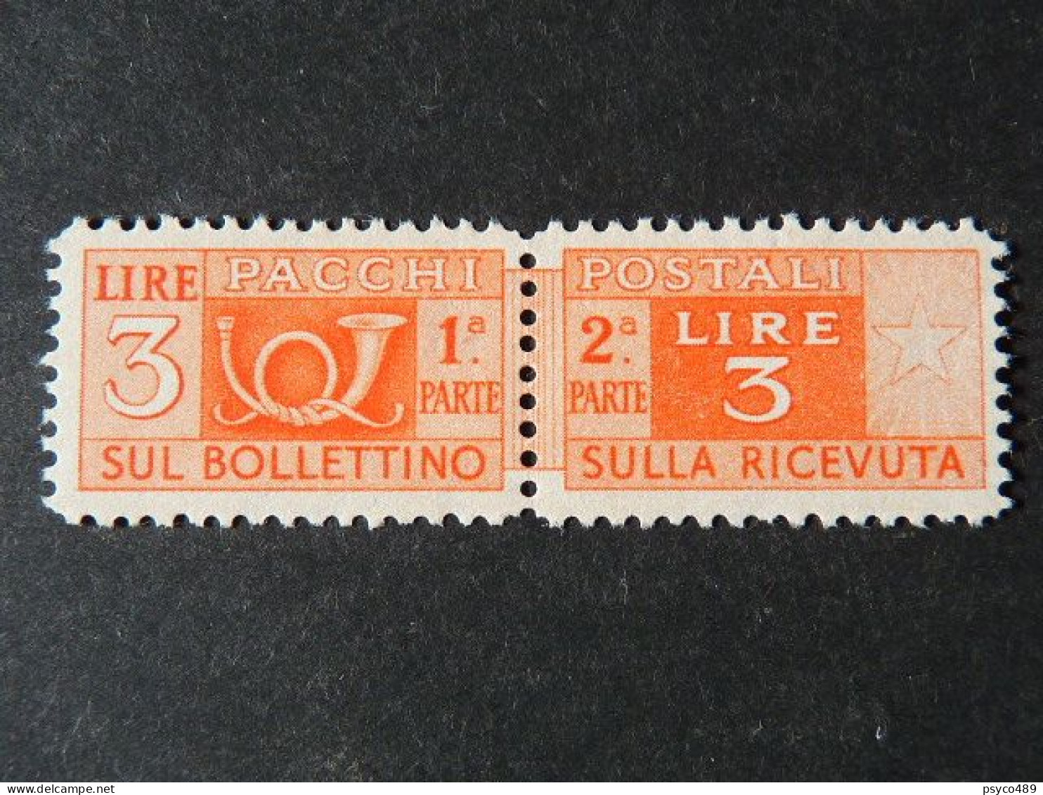 ITALIA Repubblica Pacchi -1946-57- "Corno Cifra" £. 3 Varietà Filigrana  E Perf. MH* (descrizione) - Postal Parcels