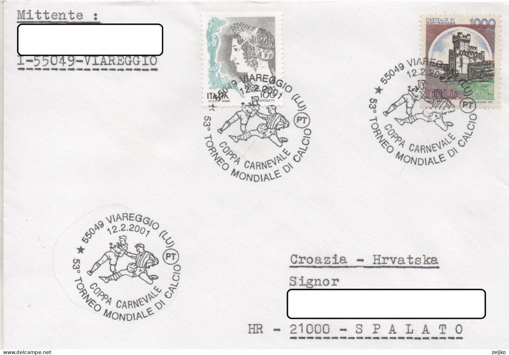 Italy, Football, Coppa Carnevale 2001, International Tournament For Young Boy Club Teams - Storia Postale