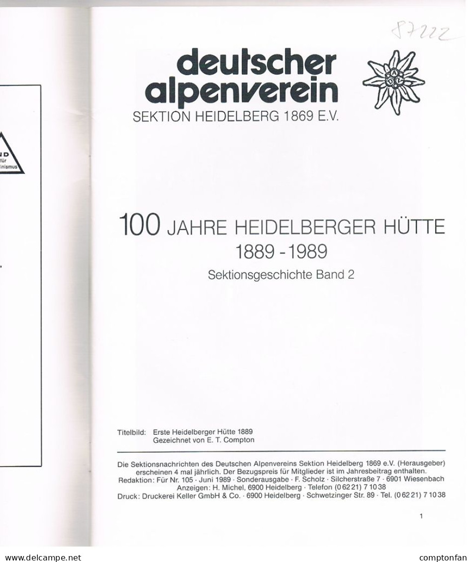 B100 893 100 Jahre Heidelberger Hütte 1889-1989 Alpenverein Sektion Heidelberg ! - Alte Bücher