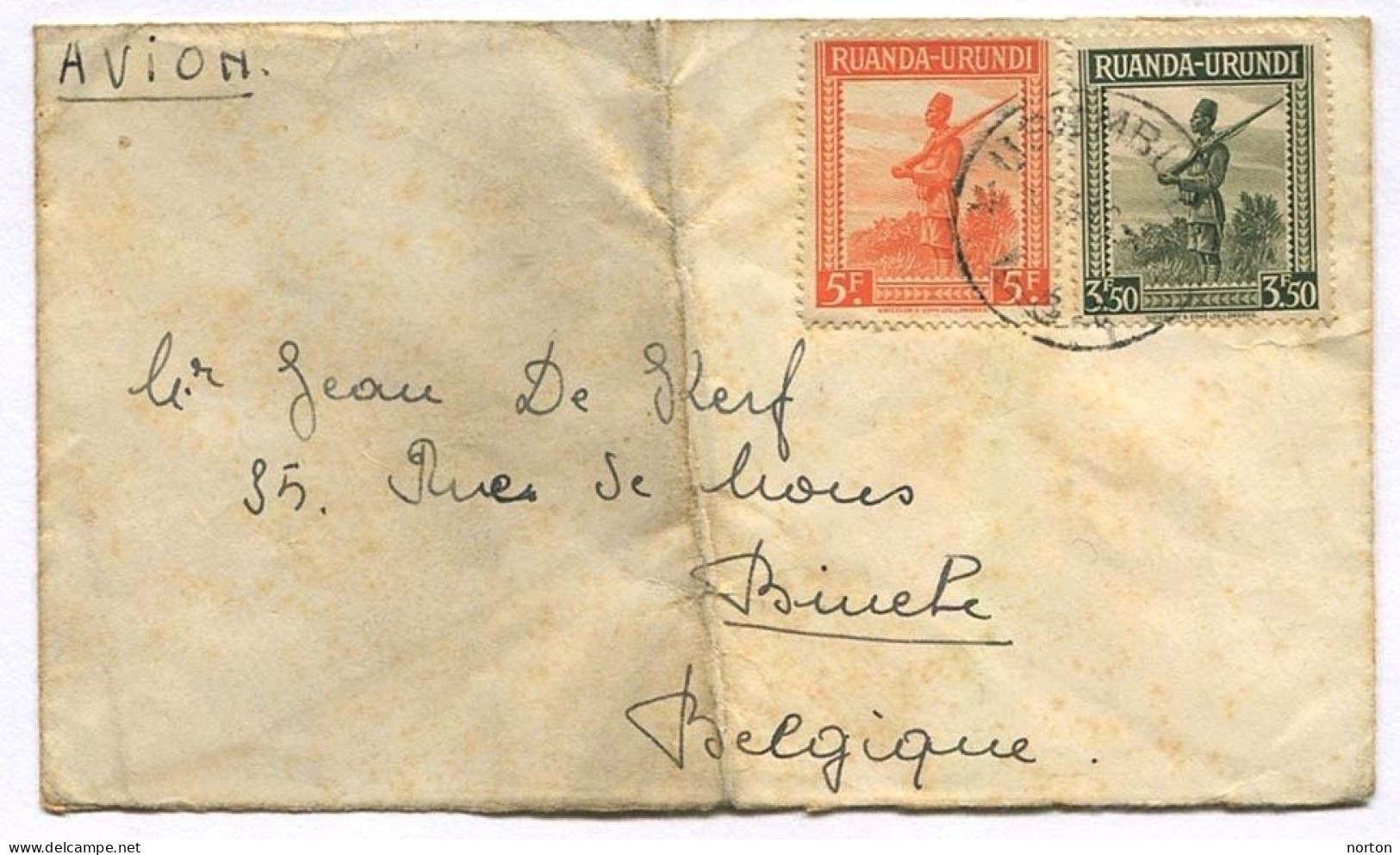 Ruanda-Urundi Usumbura Oblit. Keach 8A4 Sur C.O.B. 140 Et 141 Sur Lettre Vers Binche 1942 - Cartas & Documentos