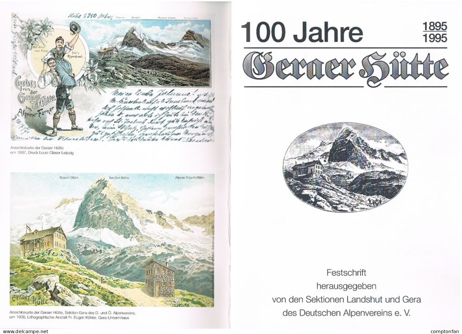B100 895 Festschrift 100 Jahre Geraer Hütte Deutscher Alpenverein Rarität ! - Oude Boeken