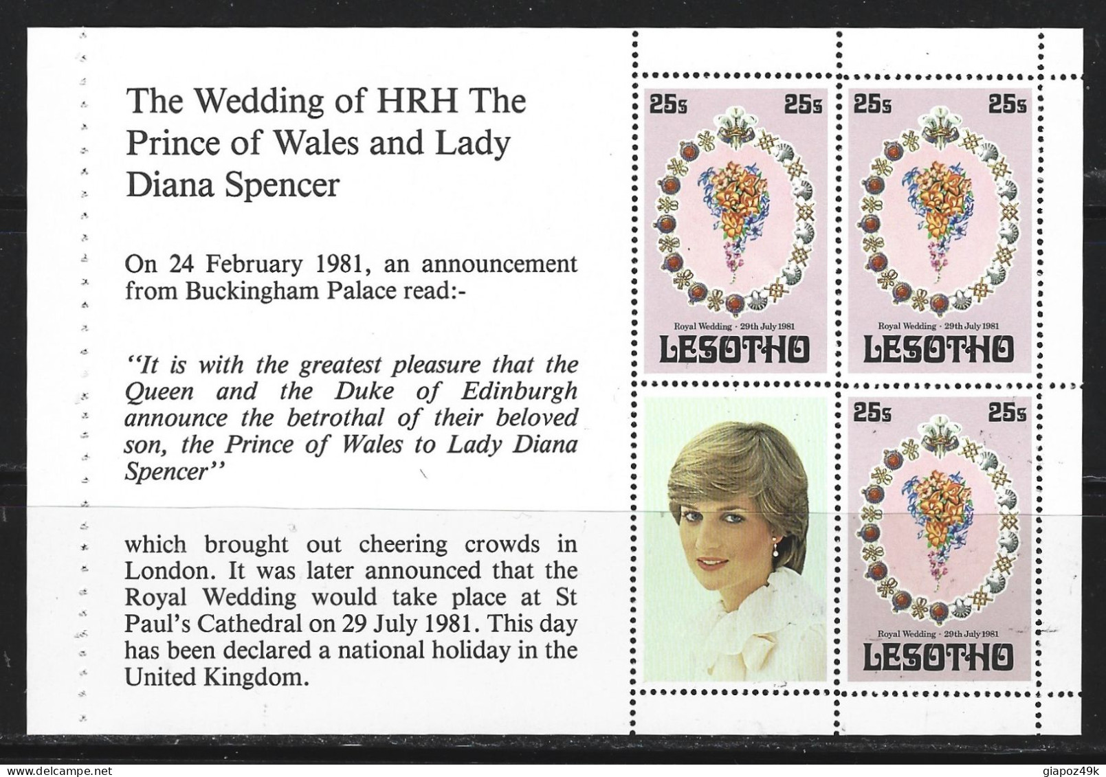 ● LESOTHO 1981 ֍ ROYAL WEDDING ● Charles & Diana ● 4 BF + Serie Imperforated ● X ● - Lesotho (1966-...)