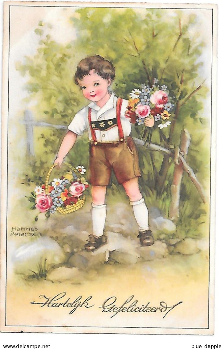 Illustrator - Hannes Petersen - Boy, Junge, Garçon, Ragazzo, Trachten, Lederhose, Costume, Flowers, Fleurs, Blumen - Petersen, Hannes