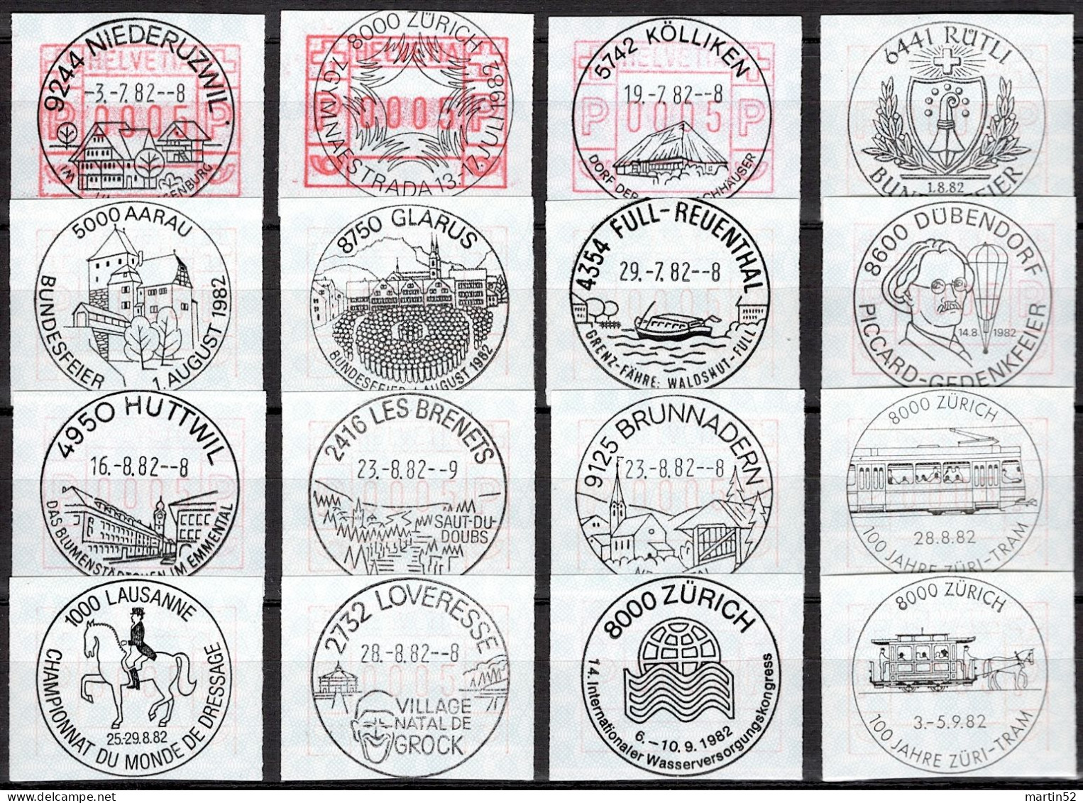 Schweiz Suisse Diverse FRAMA ATM Etiquettes Label Mit 16 Verschiedenen Sonder-Stempel Avec 16 Cachets With 16 Postmarks - Affrancature Meccaniche