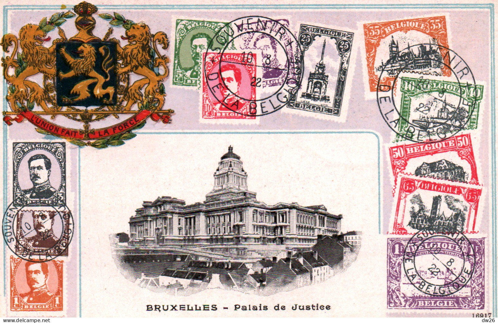 Représentation De Timbres - Belgique (Belgie) Carte Gaufrée De 1939 N° 16917 - Photo Bruxelles Palais De Justice - Stamps (pictures)