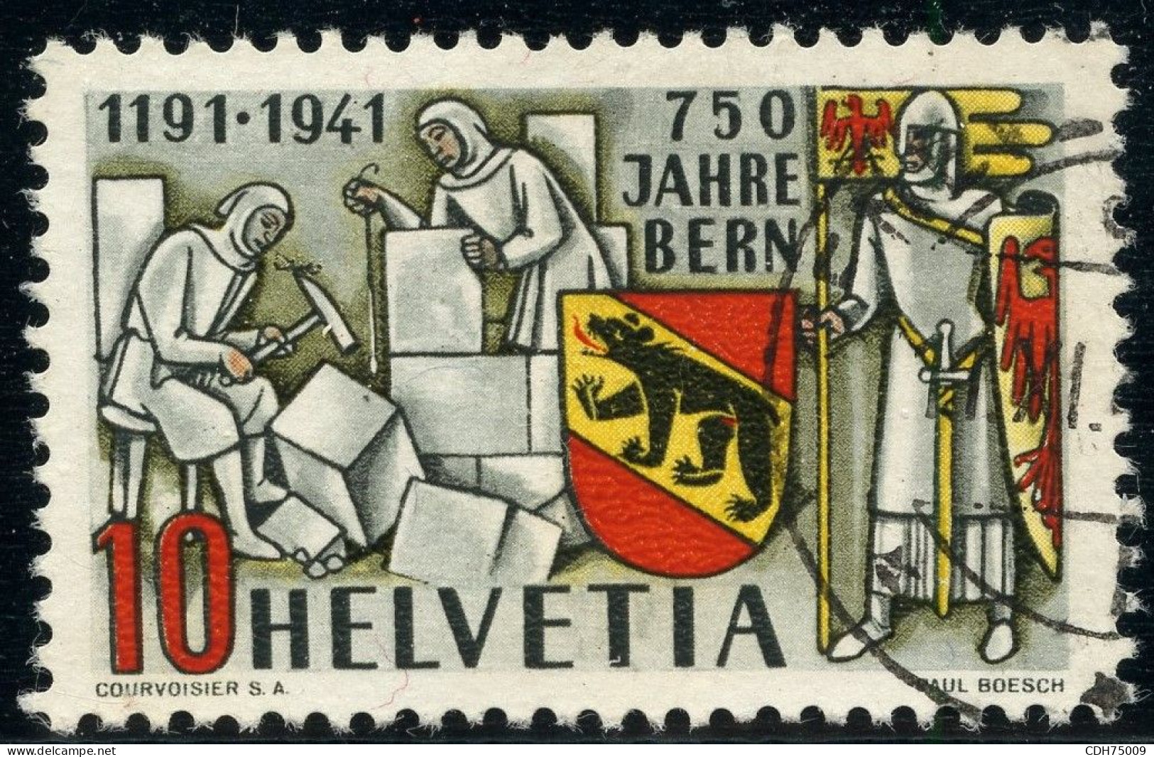 SUISSE - Z 253.2.01 10C  750 ANS DE BERNE - VARIETE ARAIGNEE SUR LE MARTEAU - OBLITERE - Oblitérés