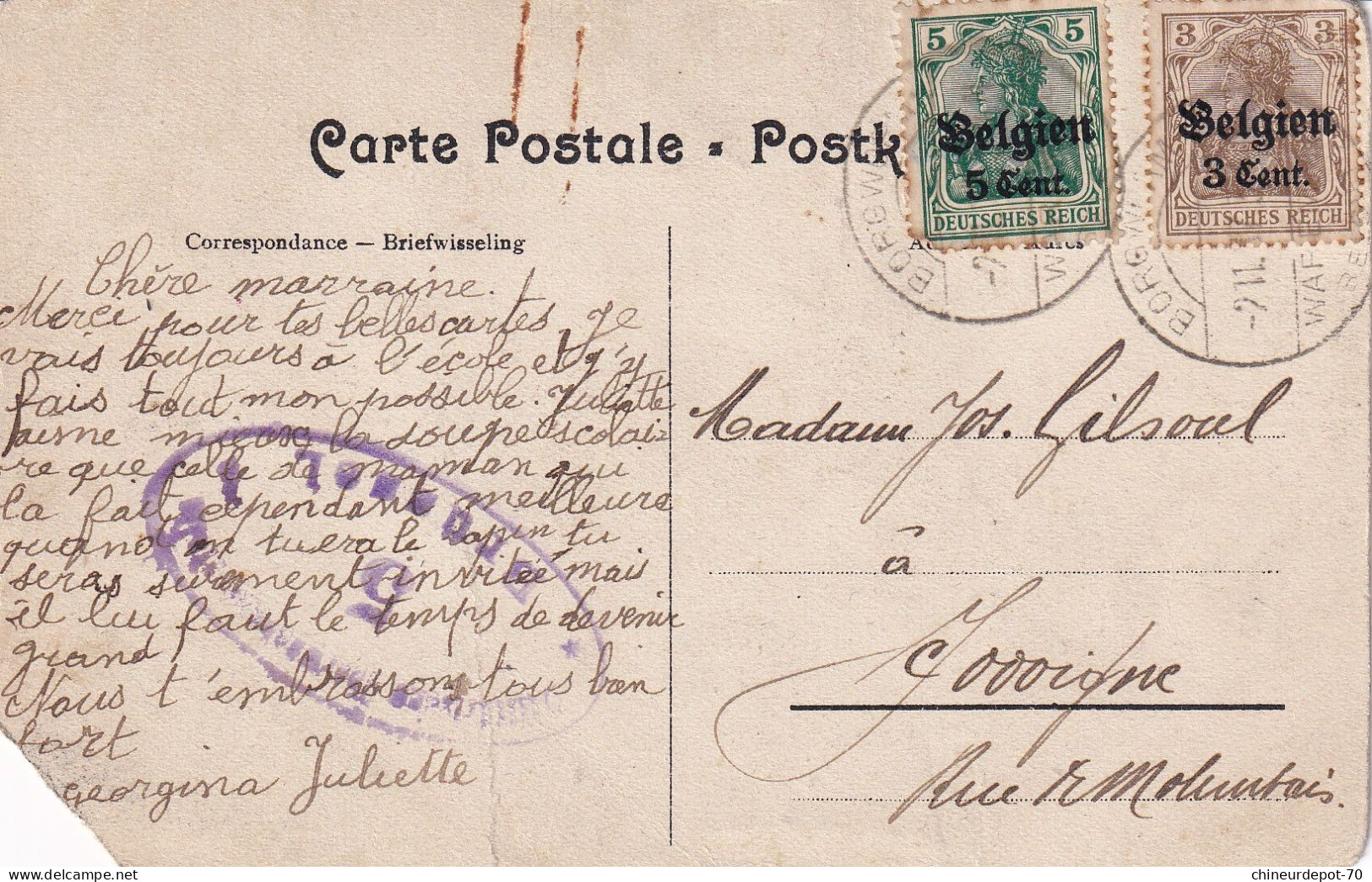 Occupation Militaires Deutsches Reich Sur Carte 2905 Waremme La Poste Coin Touché - Lettres & Documents