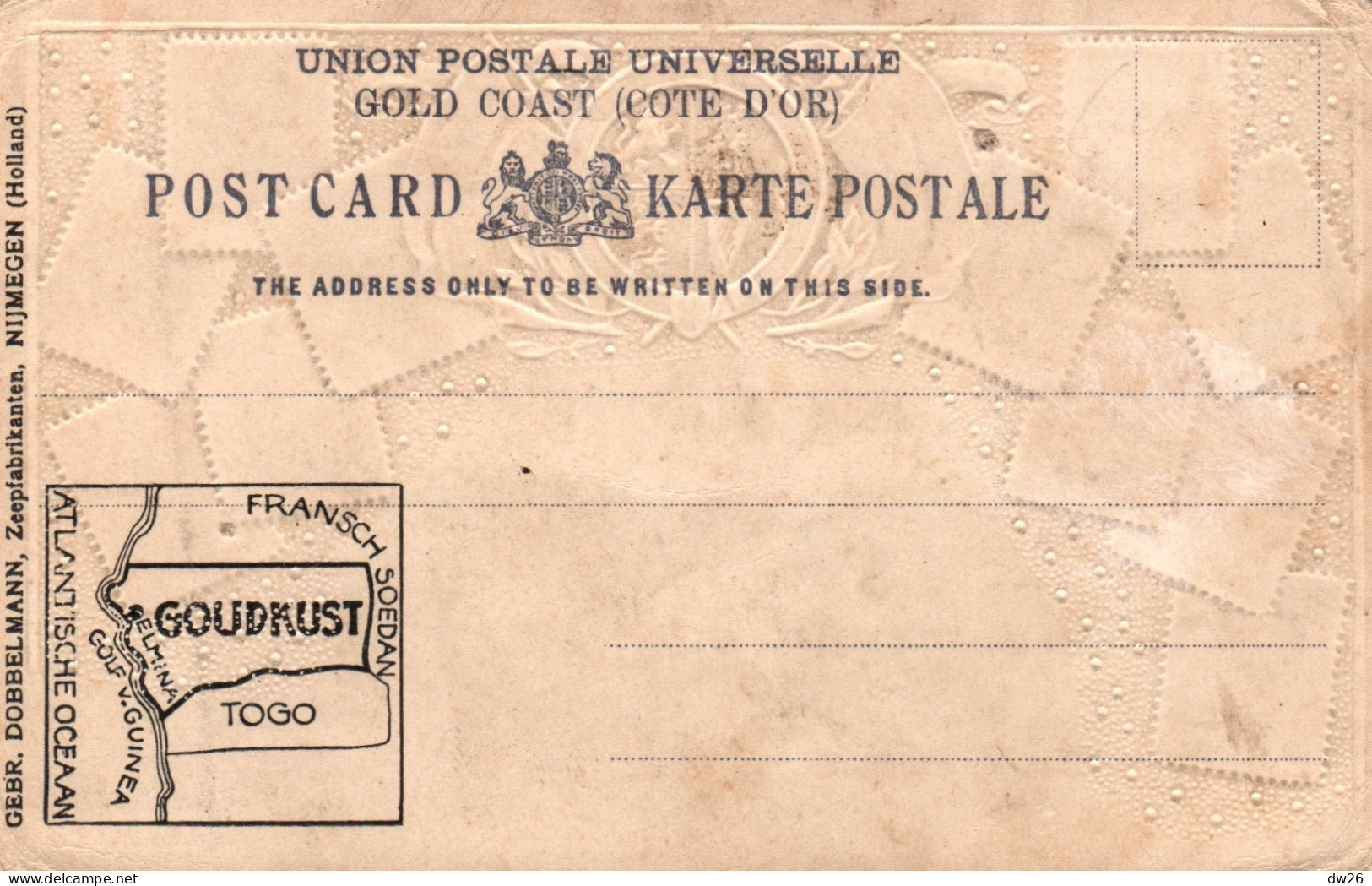 Représentation De Timbres Goldcoast (Côte D'Or, Guinée) Carte Gaufrée Gebr. Dobbelmann Non Circulée - Sellos (representaciones)