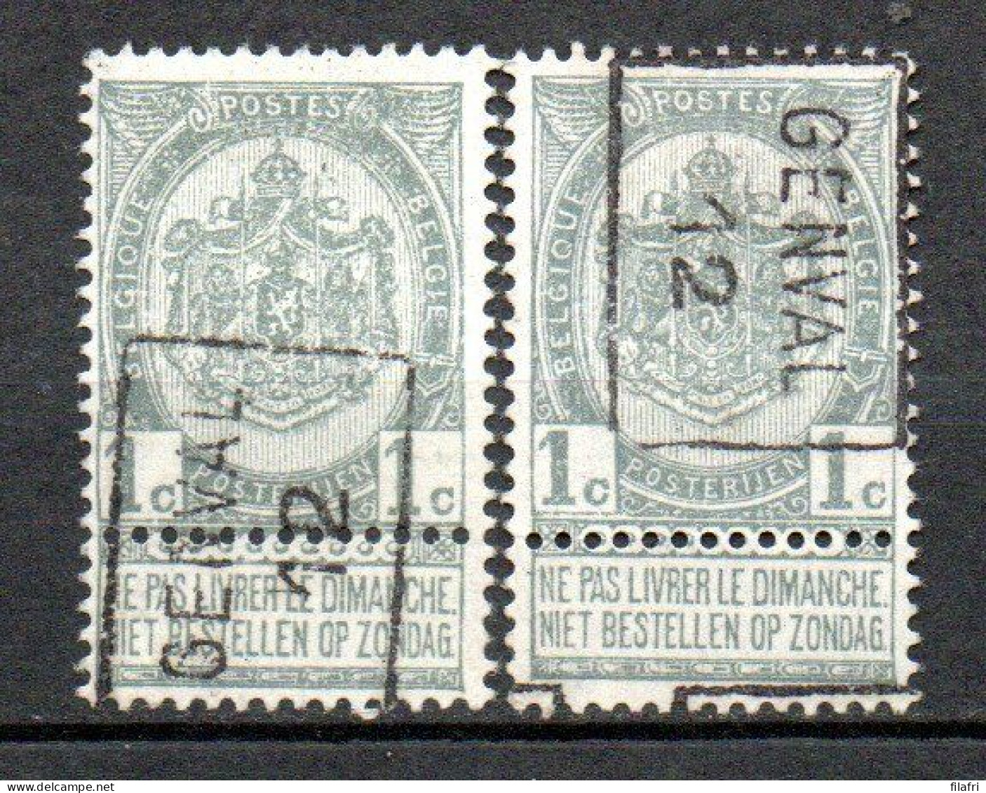 1753 Voorafstempeling Op Nr 53 - GENVAL 12 - Positie A & B - Rollo De Sellos 1910-19