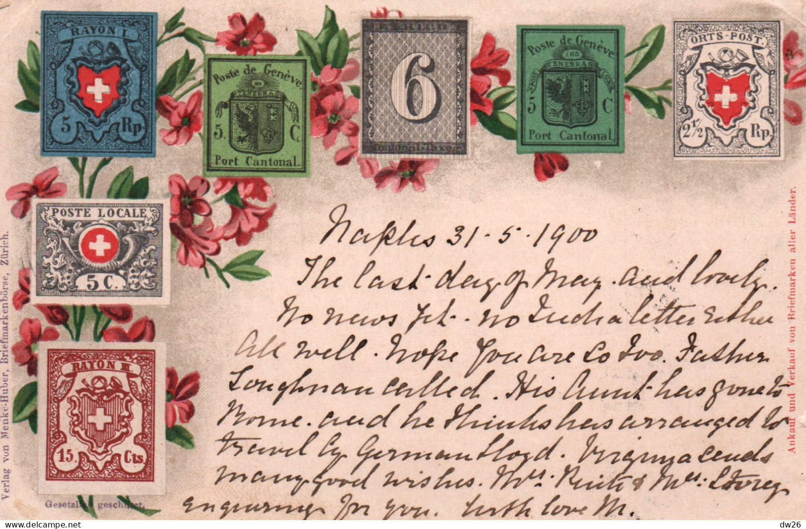 Représentation De Timbres: Suisse, Rayon - Carte De 1900 - Verlag Von Menke-Huber - Postzegels (afbeeldingen)