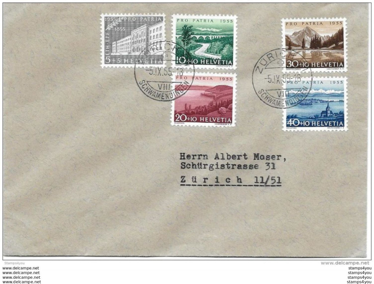 79 - 52 - Enveloppe  Avec Série Pro Patria 1955 - Cachets à Date Zürich Schwamendingen - Lettres & Documents