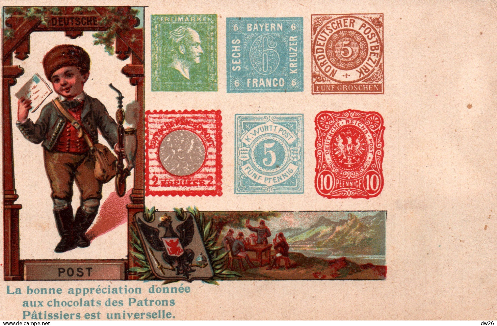 Représentation De Timbres: Deutsche Post, Bayern, Reichs - Lithographie, Publicité Chocolats Des Patrons - Timbres (représentations)