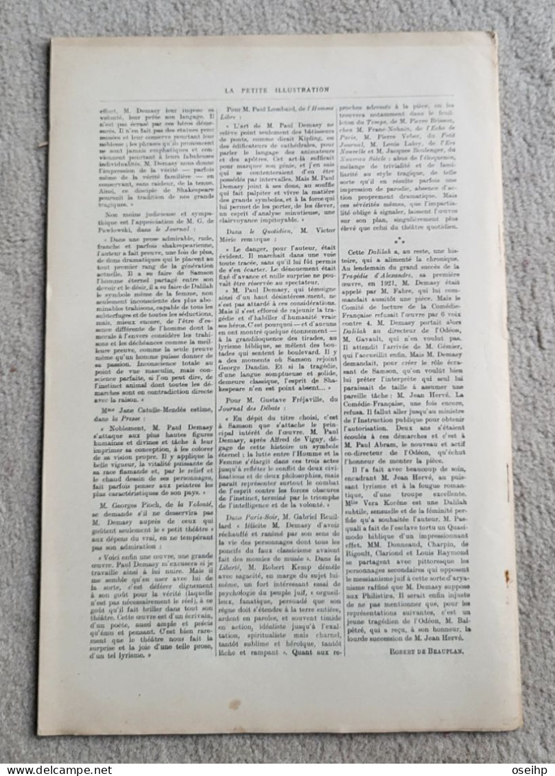 DALILAH Paul Demasy Pièce En Trois Actes 1923 Pièce Théâtre - Autres & Non Classés