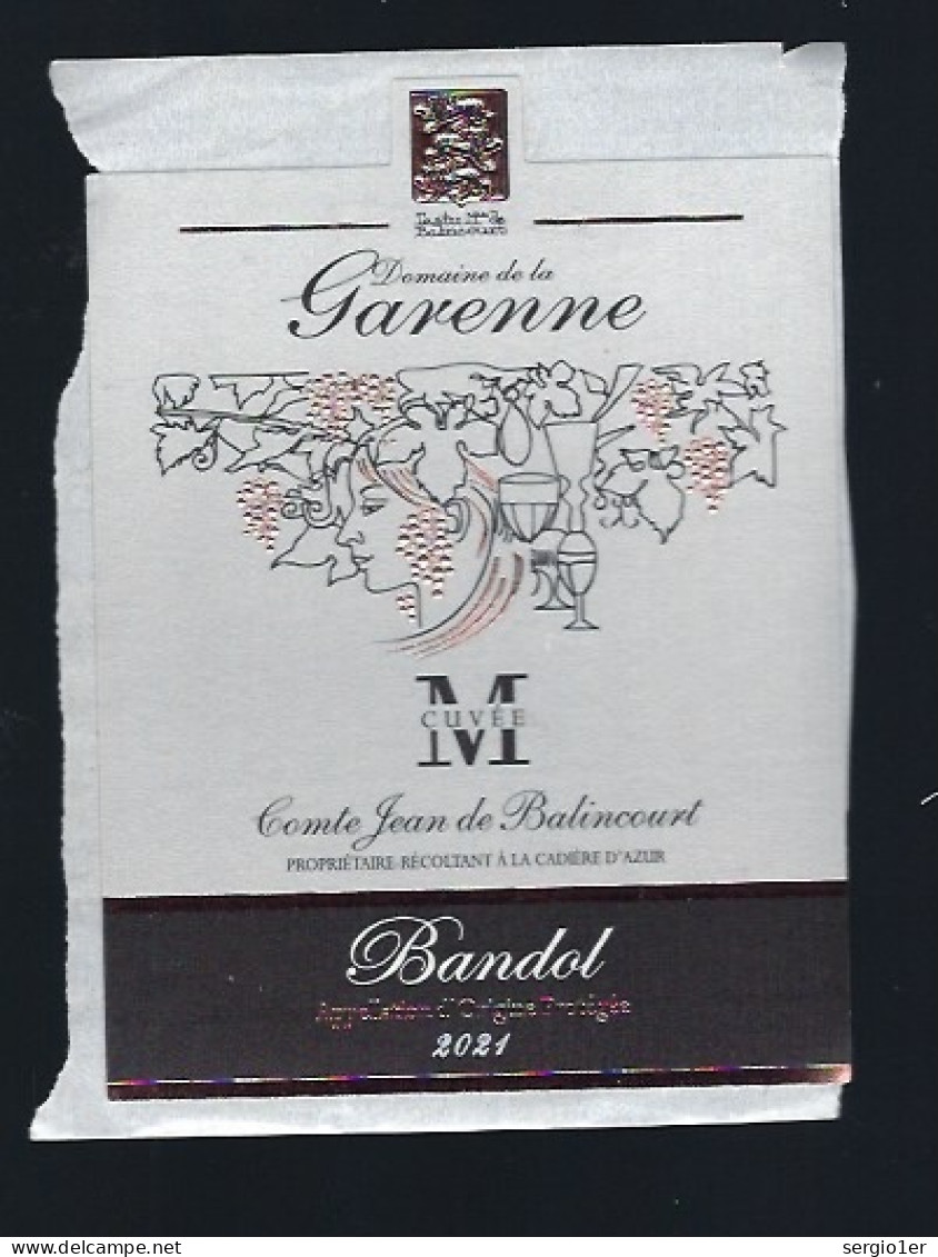 Etiquette Vin   Domaine De La Garenne  Dandol 2021  Cuvée M  Comte  Jean De Balincourt  " Femme, Verre, Feuilles Grapp - Pink Wines