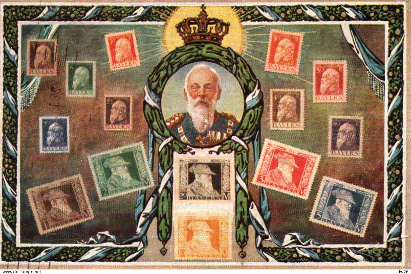 Représentation De Timbres: Stamps Bayern, Germany - Carte Ottmar Zieher N° 149 - Stamps (pictures)