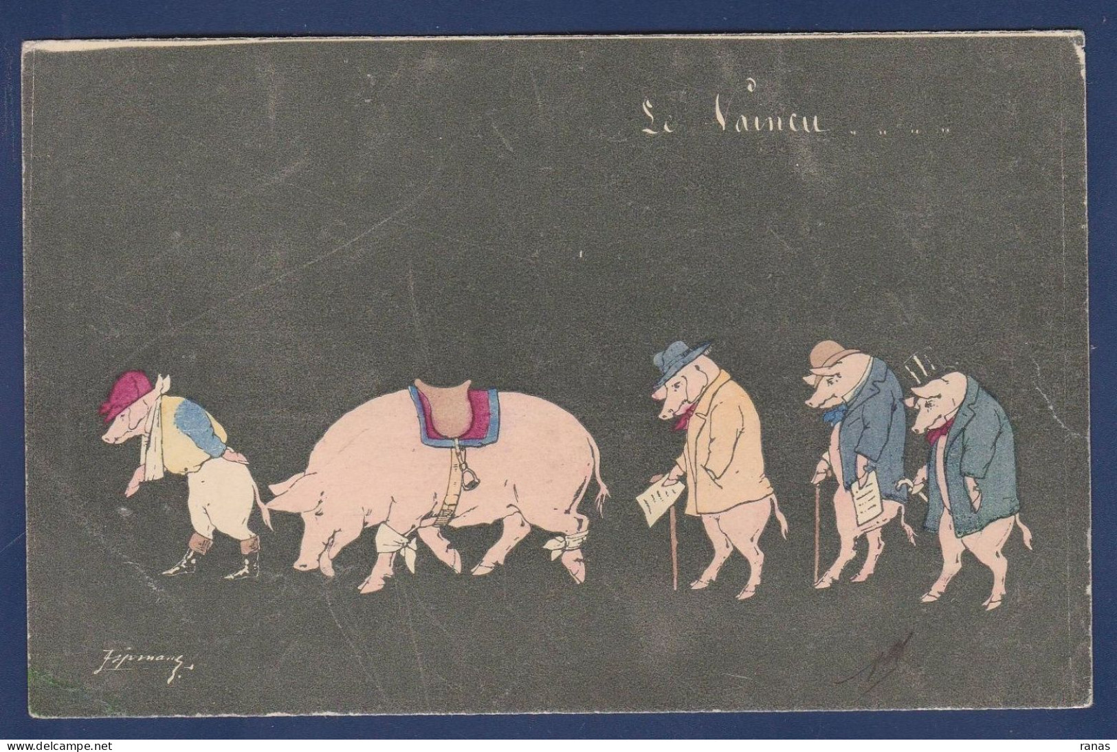 CPA Cochon Pig Caricature Satirique écrite Position Humaine - Pigs