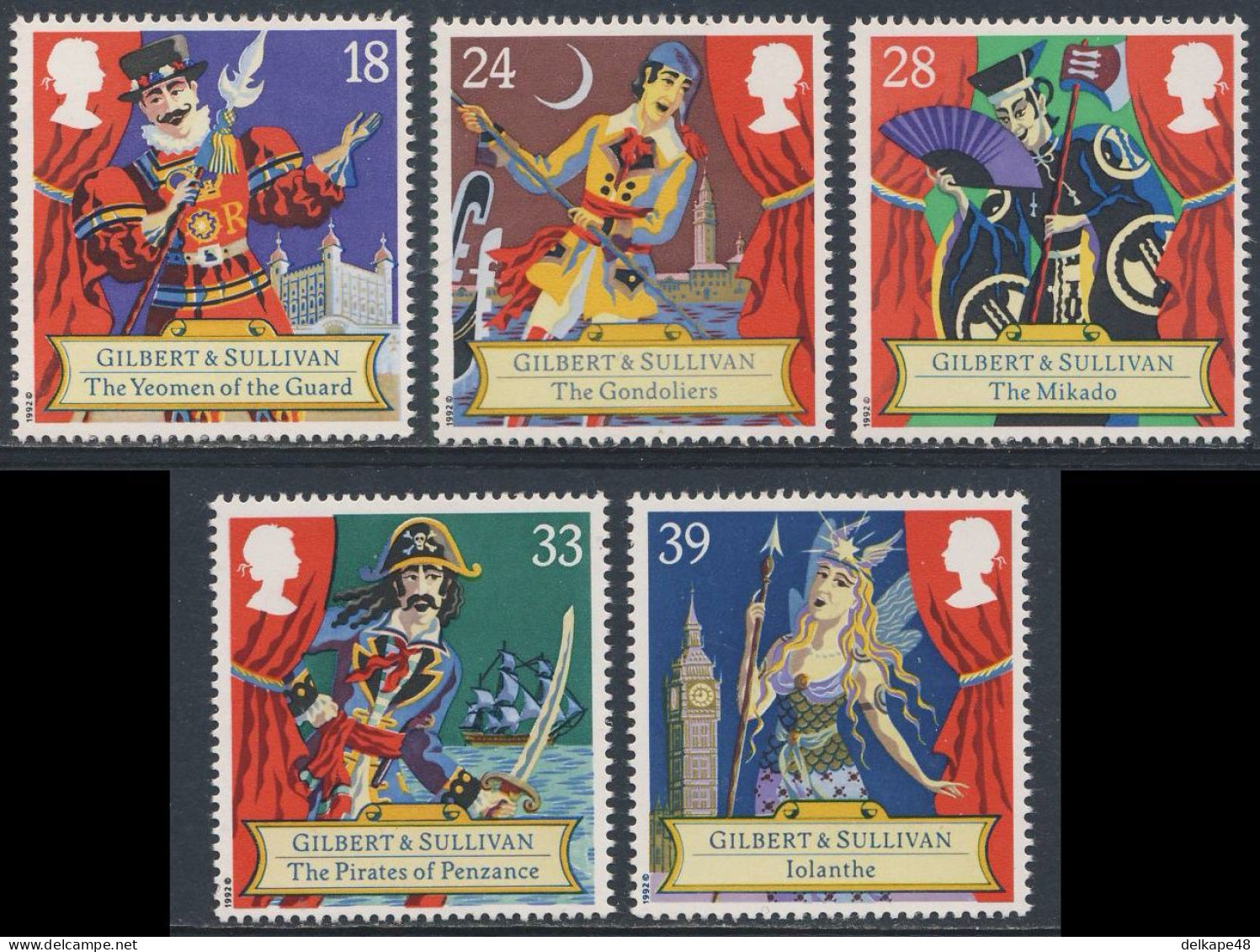 Great Britain 1992 Mi 1409 /13 YT 1628 /32 SG 1624 /8 ** Gilbert And Sullivan Operas / Komponist, Opernszenen - Théâtre