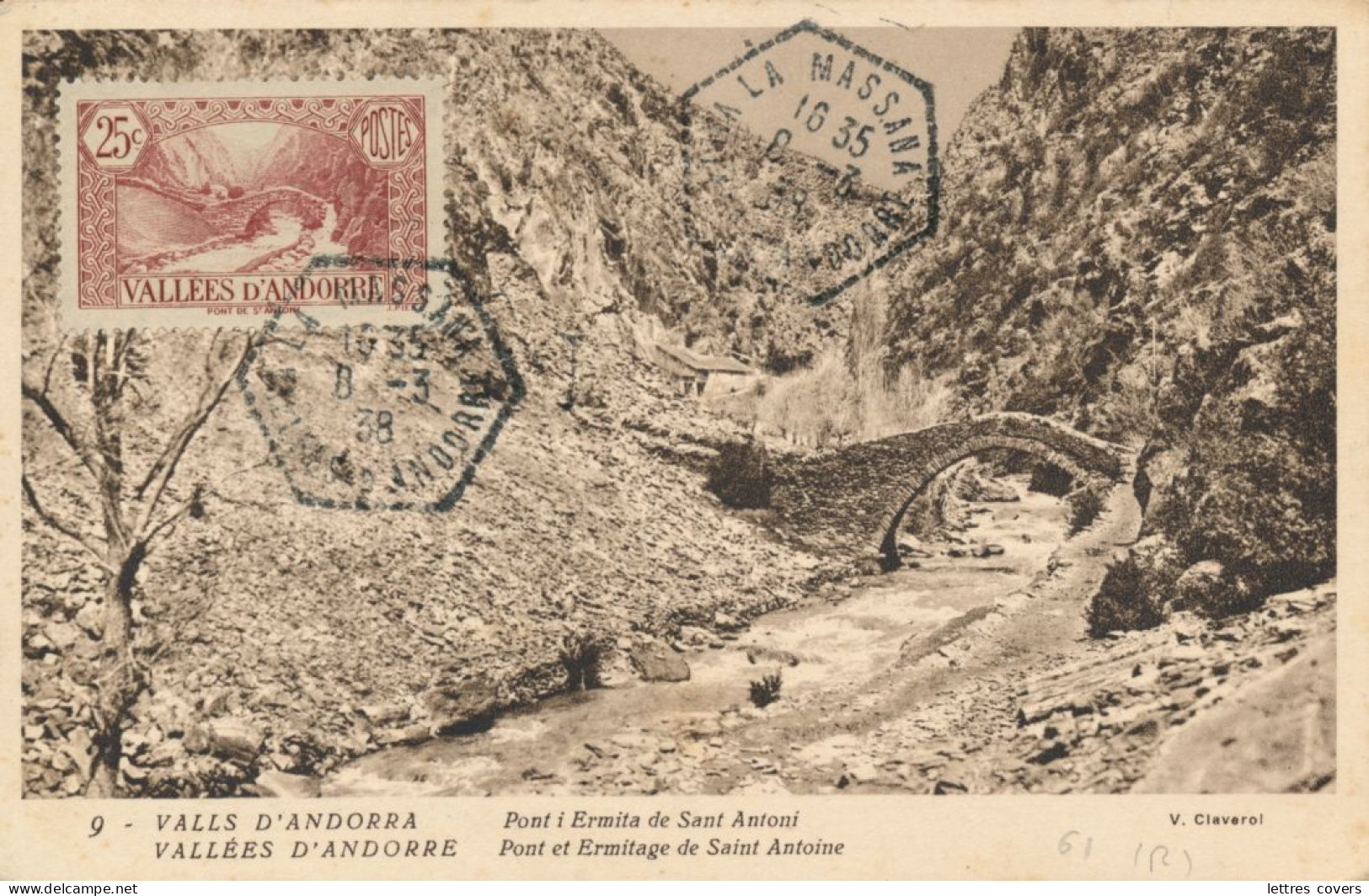 1938 ANDORRE Carte Maximum N° 61 25c Pont Et Ermitage De St Antoni Obl LA MASSANA VALLEES 8/3/39 - Andorra Maxi Card PC - Cartes-Maximum (CM)