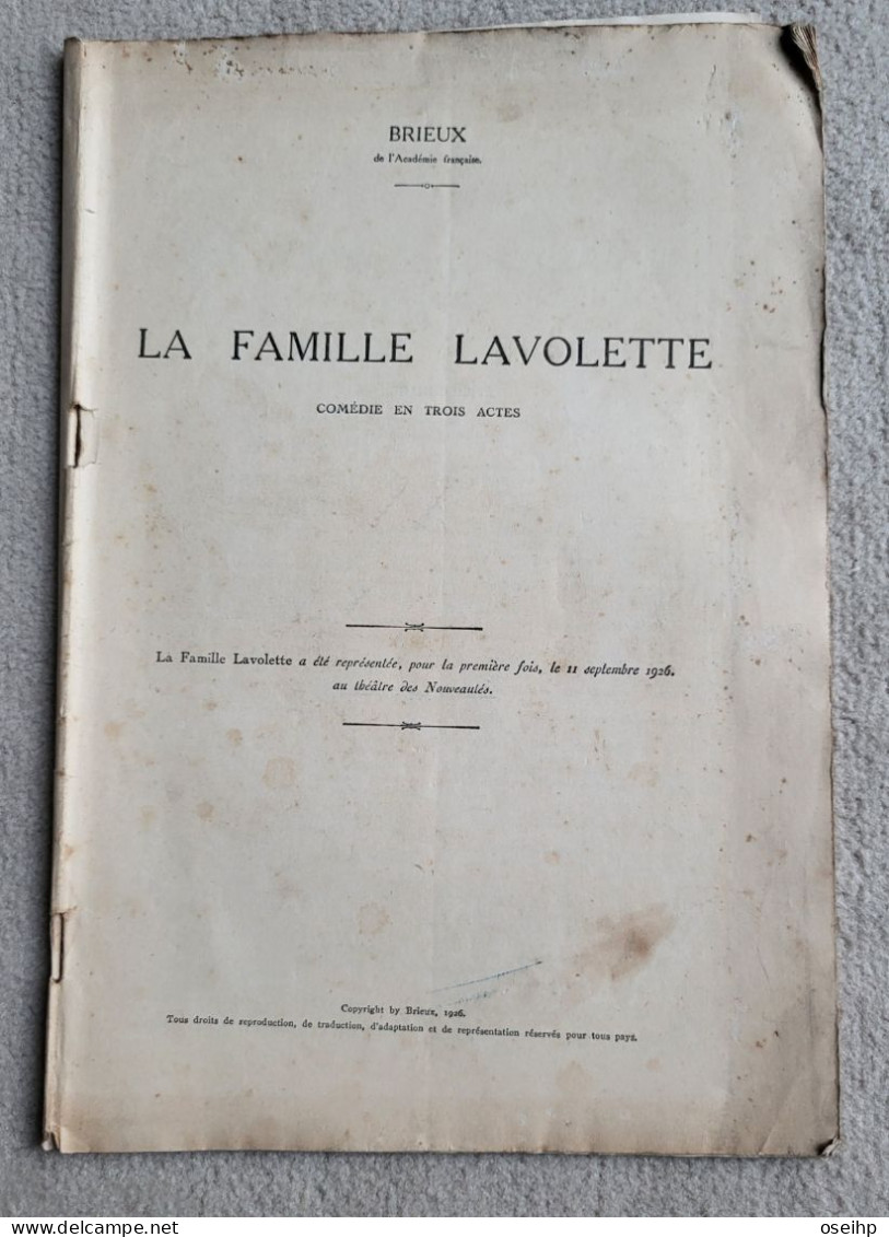 LA FAMILLE LAVOLETTE Comédie En Trois Actes Brieux 1926 Pièce Théâtre - French Authors