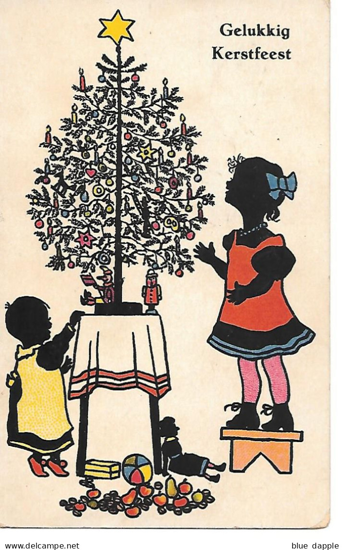 Children Decorating Christmas Tree, Les Enfants Décorent Le Sapin De Noël, Doll, Poupee, Silhouette - Scherenschnitt - Silhouette