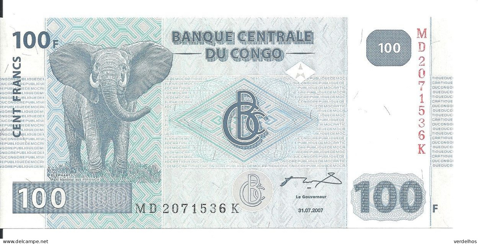 CONGO 100 FRANCS 2007 UNC P 98 A - Zonder Classificatie