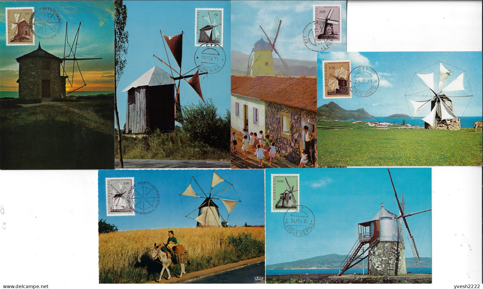 Portugal 1971 Y&T 1101 à 1106. FDC, Enveloppe Illustrée 1er Jour. Moulins à Vent - Molinos
