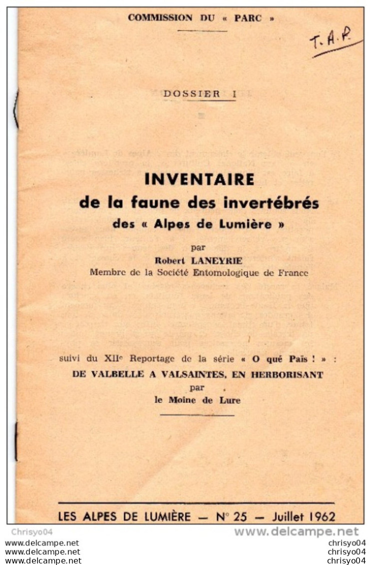 54Sm   Revue Alpes De Lumiere Faune Des Invertebrés R. Laneyrie Valbelle à Valsaintes Herbes Par Le Moine De Lure - Science